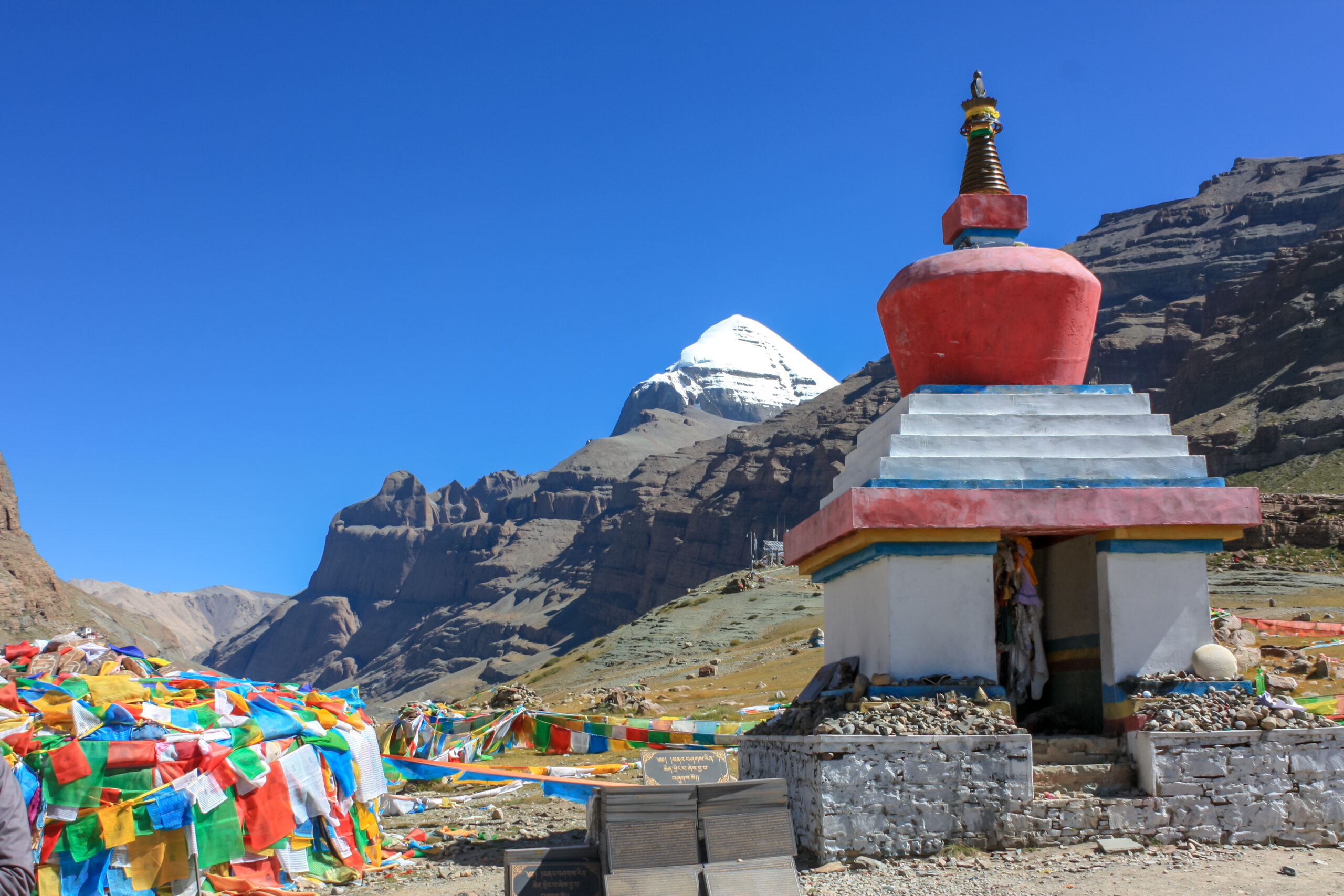 Beginning of trekking kora around mountain Kailash Day 1 pilgrimage route near Darchen, Tibet, Asia