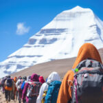 Expedition of pilgrims are going to the Holy mountain Kailash